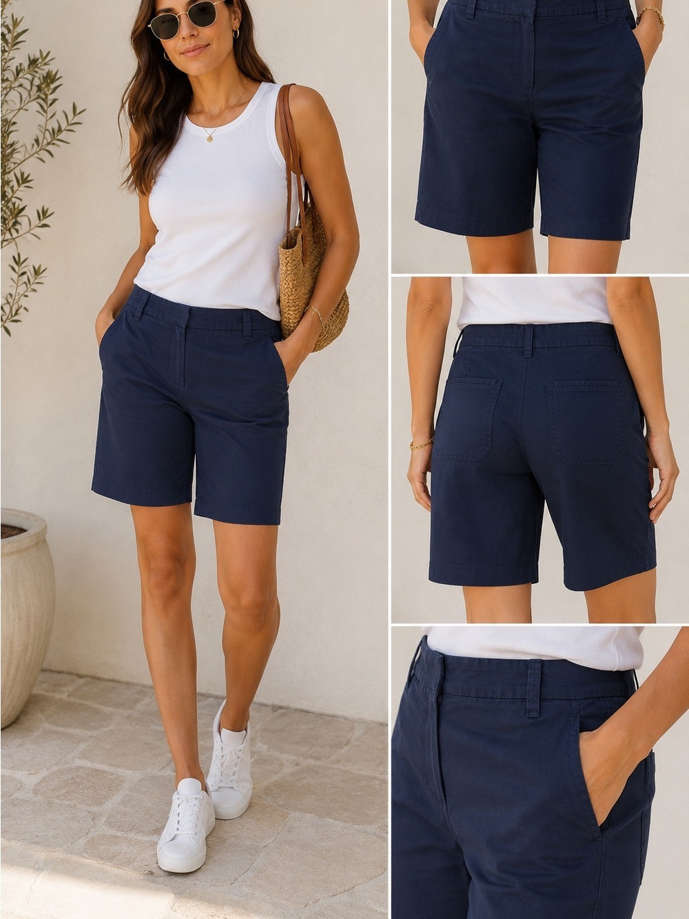 Vince Navy Blue Stretch Cotton Bermuda Shorts Size 4 Women’s Casual